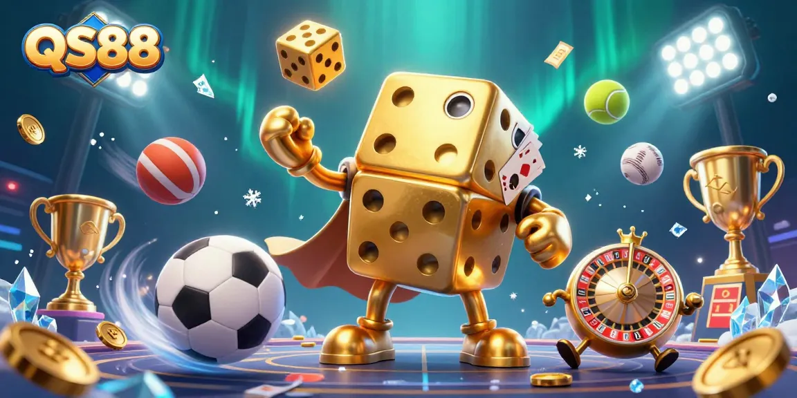 Experience thrilling actions at QS88, showcasing dynamic gaming with golden dice and vibrant sports elements