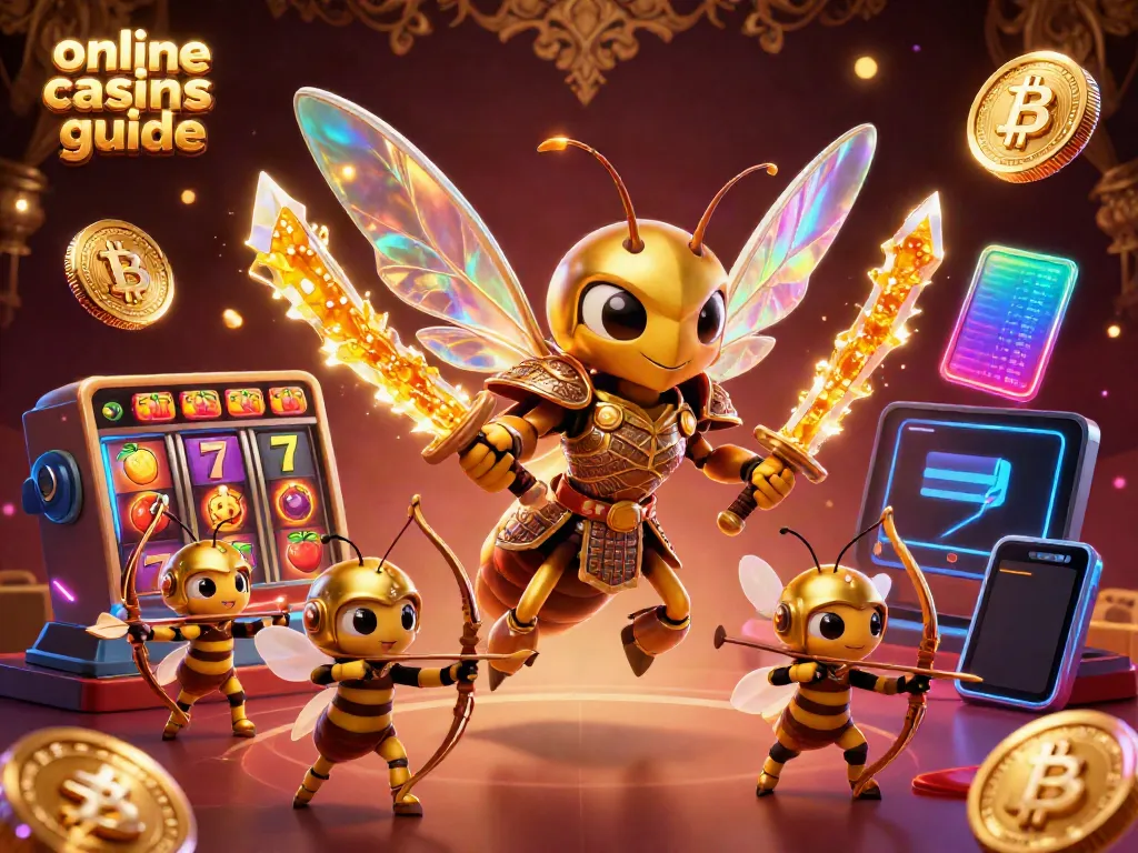 Engage with the online casinos guide through a dynamic scene featuring cartoon characters immersed in casino action.