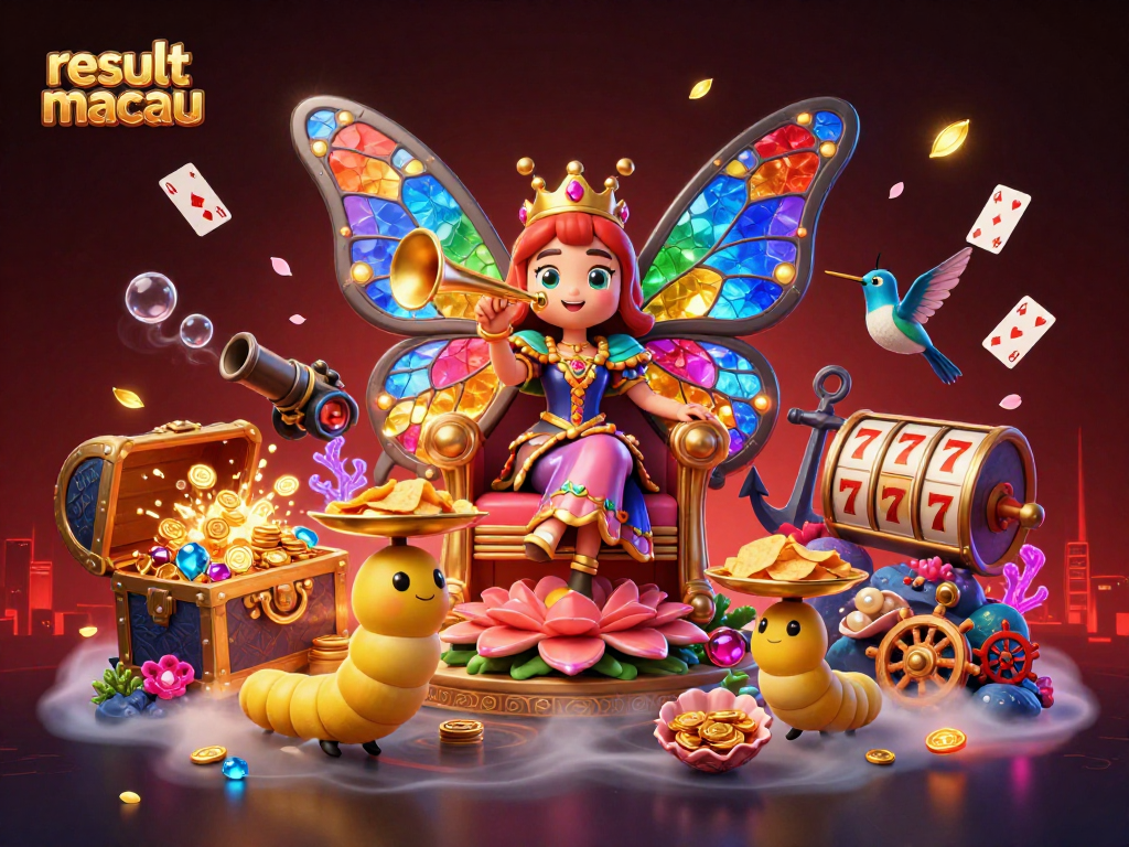 Engage with result macau in this vibrant casino scene featuring a butterfly queen and dazzling elements.