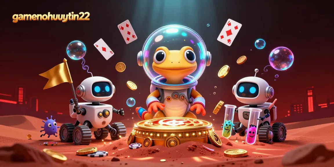 Experience thrilling casino action with gamenohuuytin22 in a vibrant 3D illustration of a Martian gecko and casino elements.