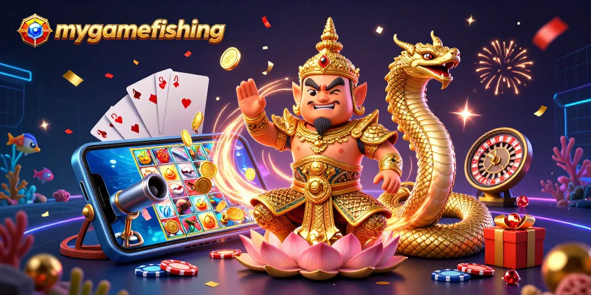 Engage with mygamefishing through an exhilarating slot game scene rich with colorful characters and dynamic elements.