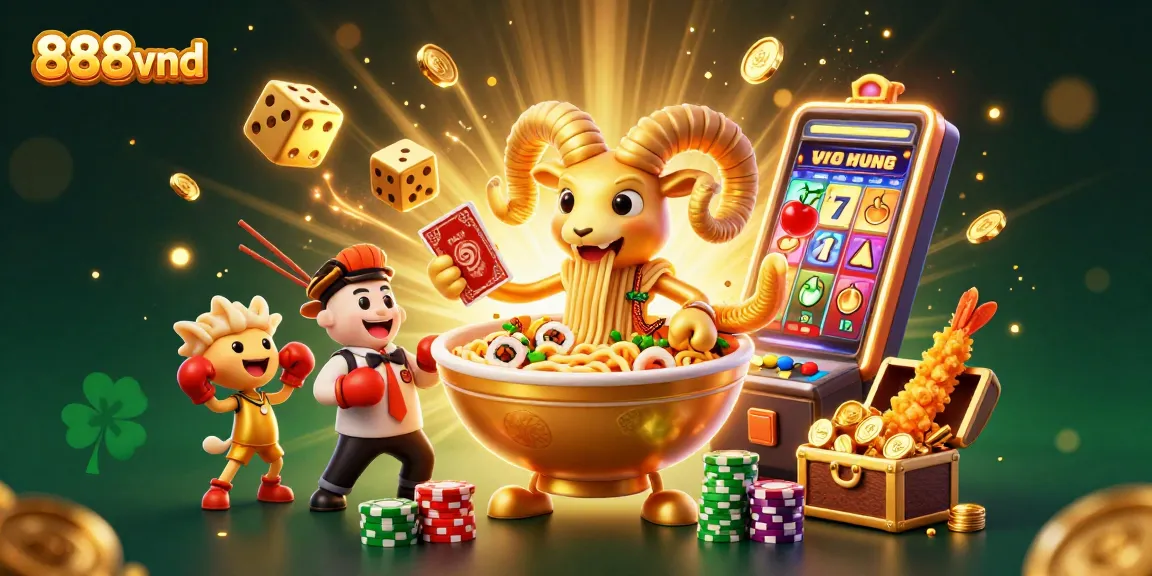 Feel the excitement at 888vnd with a vibrant illustration of a lively casino scene filled with dynamic characters and games.
