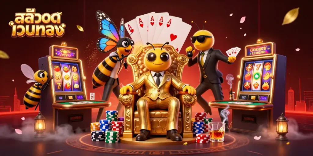 ภาพเกมสล็อตออนไลน์ สล็อตเว็บตรง พร้อมตัวละครผึ้งม็อบบอสที่น่าสนใจในบรรยากาศคาสิโน