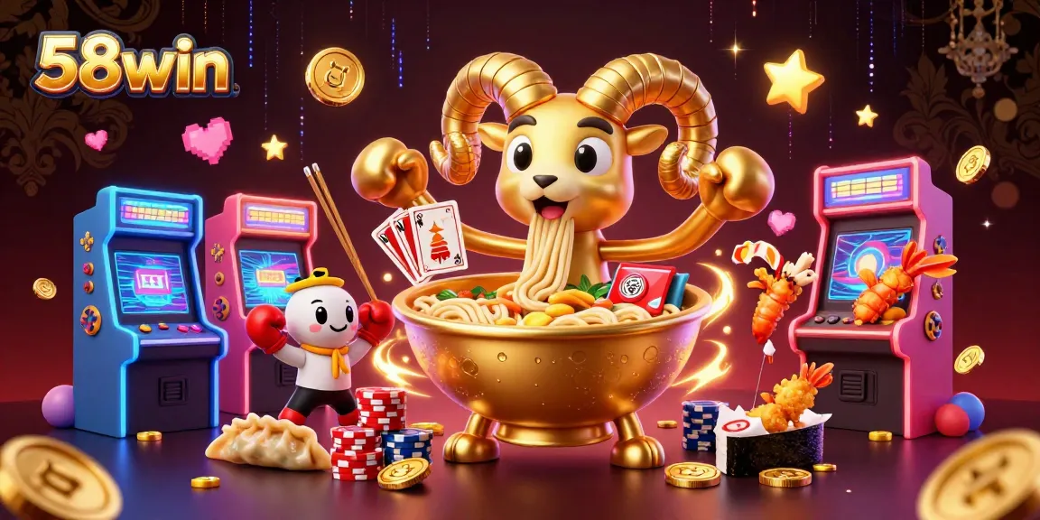 Experience thrilling gameplay at 58win with a vibrant illustration showcasing exciting casino action and fun characters.