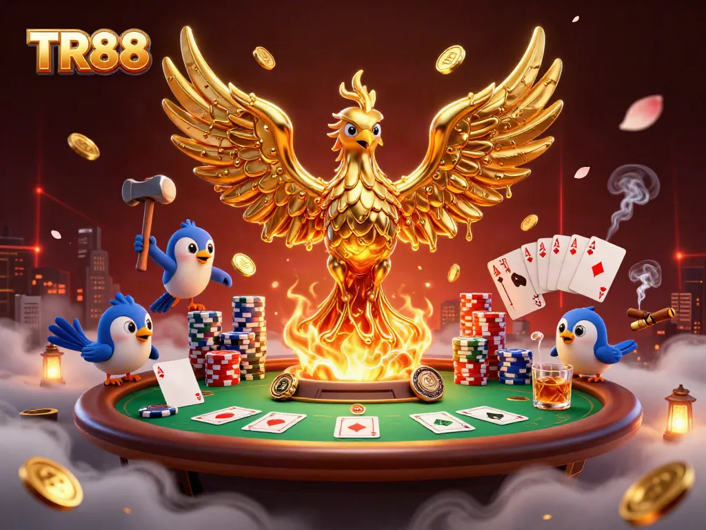 Spin the reels for TR88 in an immersive casino scene filled with golden phoenix magic.