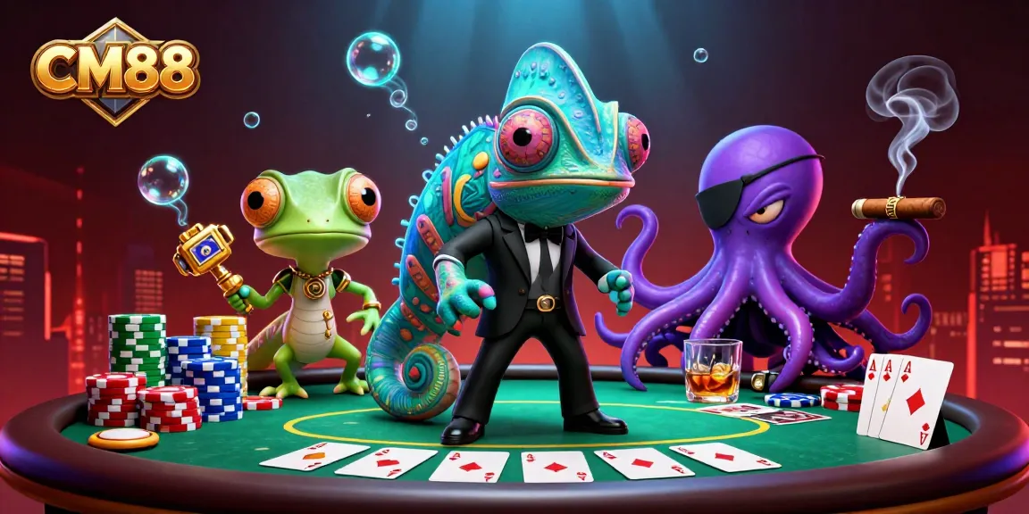 CM88 players enjoy thrilling poker games surrounded by vibrant casino elements in action.
