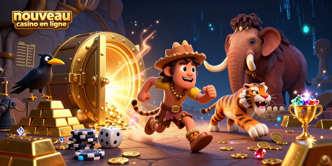 Casino préhistorique palpitant avec des personnages amusants et un trésor doré chez nouveau casino en ligne.
