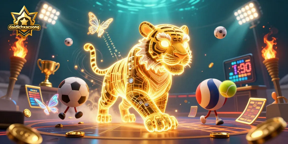 Engage with daidichxacsong's immersive gaming scene featuring a golden tiger and sports elements.