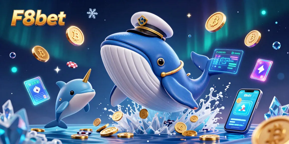 Experience thrilling wins with F8bet and a captivating underwater casino scene featuring a whale and dolphins.