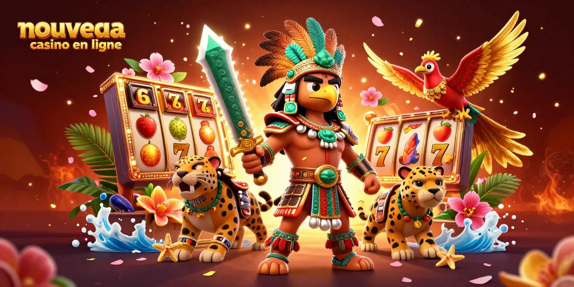 Découvrez un nouveau casino en ligne captivant avec des personnages Aztec entourés de symboles de jackpot.