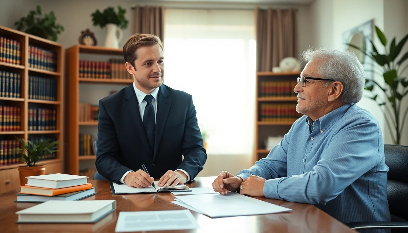 Lawyer advising a client about Probate in a warm office setting, showcasing professionalism and support.