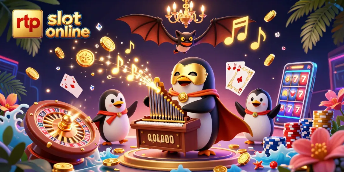Melihat bocoran RTP slot online dengan simbol slot dan koin emas terbang di udara