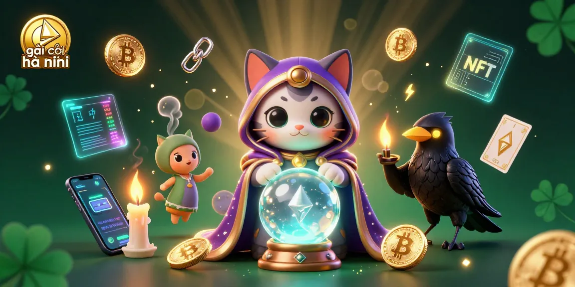 Engage with the vibrant world of gái gọi hà nội, showcasing a mystical 3D cat fortune teller and crypto coins