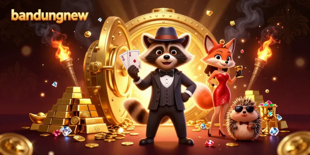 Experience thrilling gameplay with the bandungnew raccoon casino scene featuring royal flush cards and golden treasures.