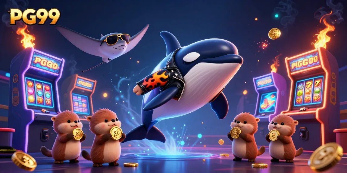 Spin to win in vibrant PG99-themed 3D casino scene with orca and otters!