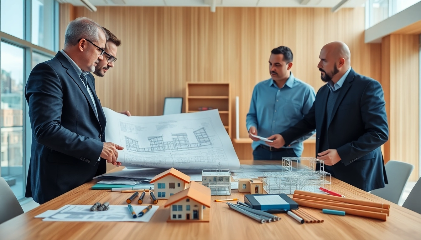 Engaged Manhattan General Contractor presents project plans in a detailed office setting.