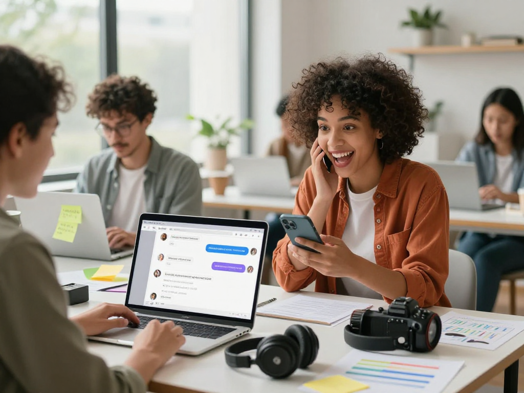 Interactive users exploring spicy chat ai on devices in a modern workspace.