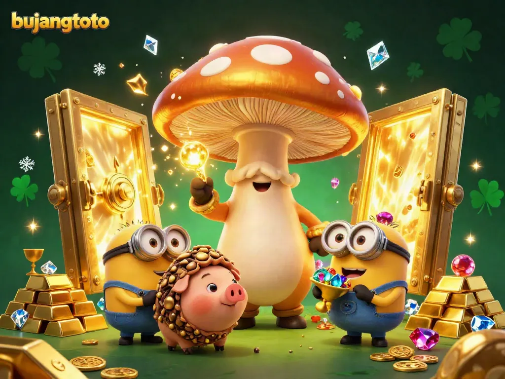 Experience the magic of bujangtoto with a golden wizard and treasure-filled scene in a vivid illustration.