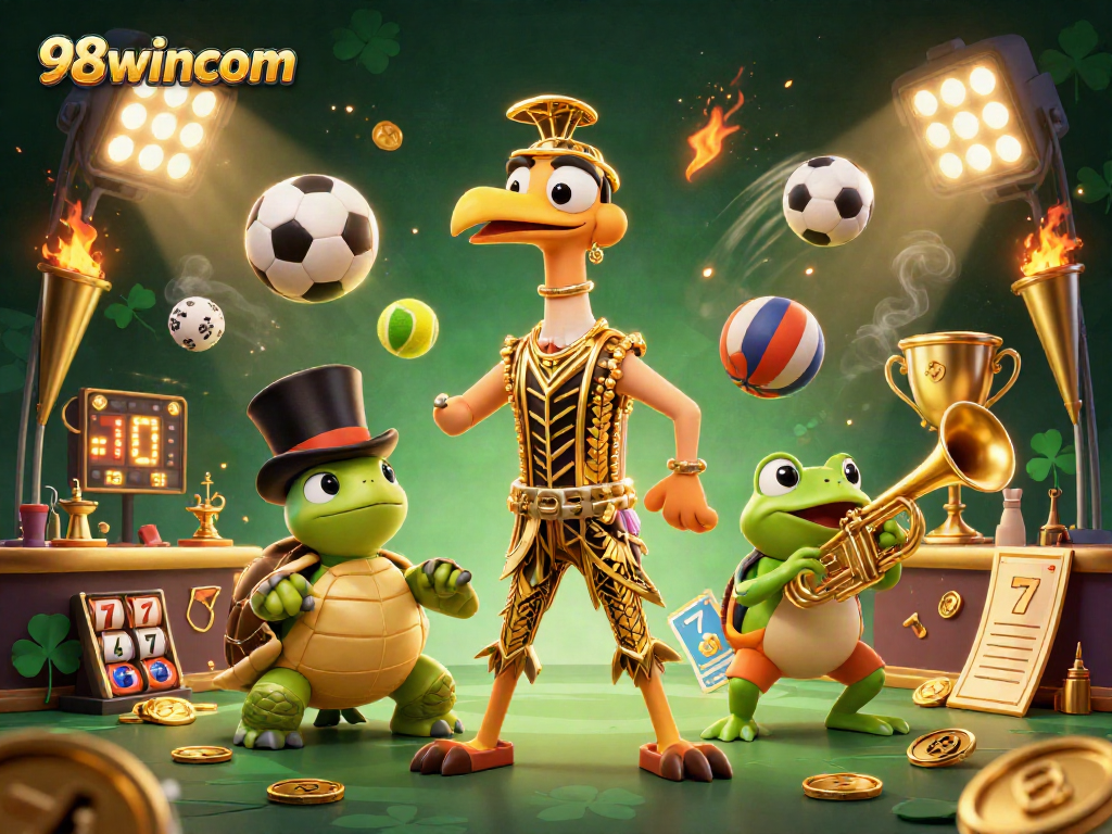 Experience thrilling moments at 98wincom with vibrant cartoon characters and dynamic gaming elements.