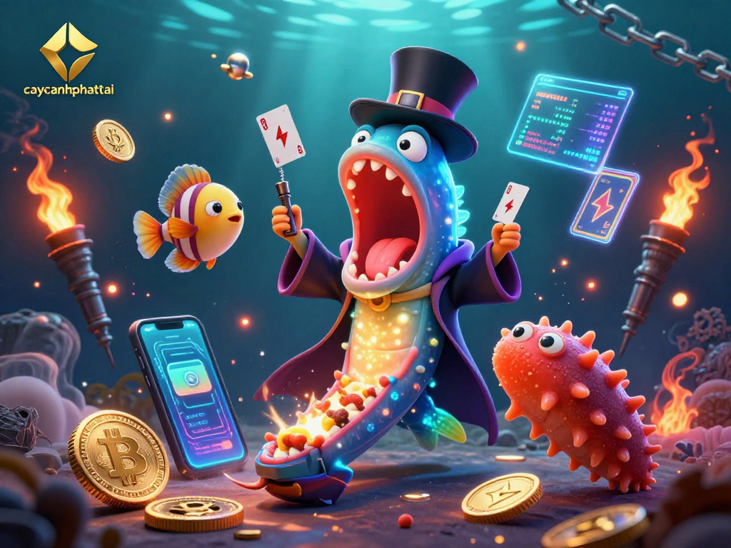 Engage with caycanhphattai by witnessing a magical show of vibrant characters and crypto coins