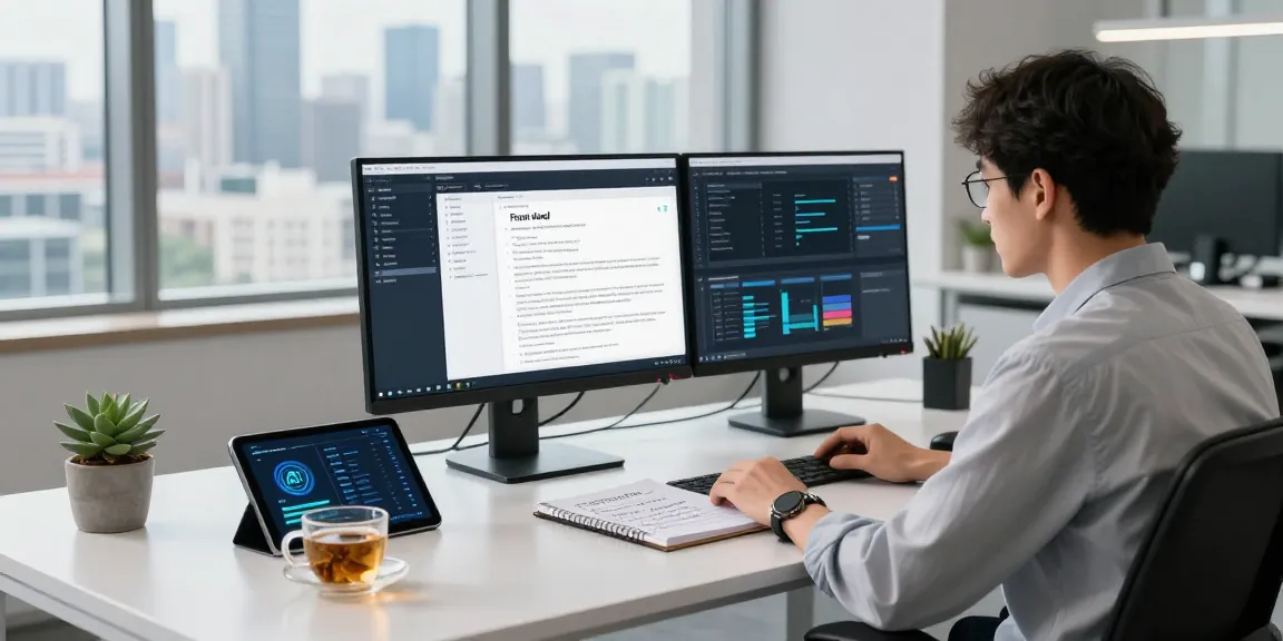 Data analyst focusing on document fraud detection tools in a modern office setting