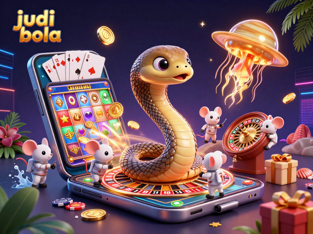 Experience judi bola action as astronaut mice bet on a cosmic roulette wheel amid vibrant casino elements.