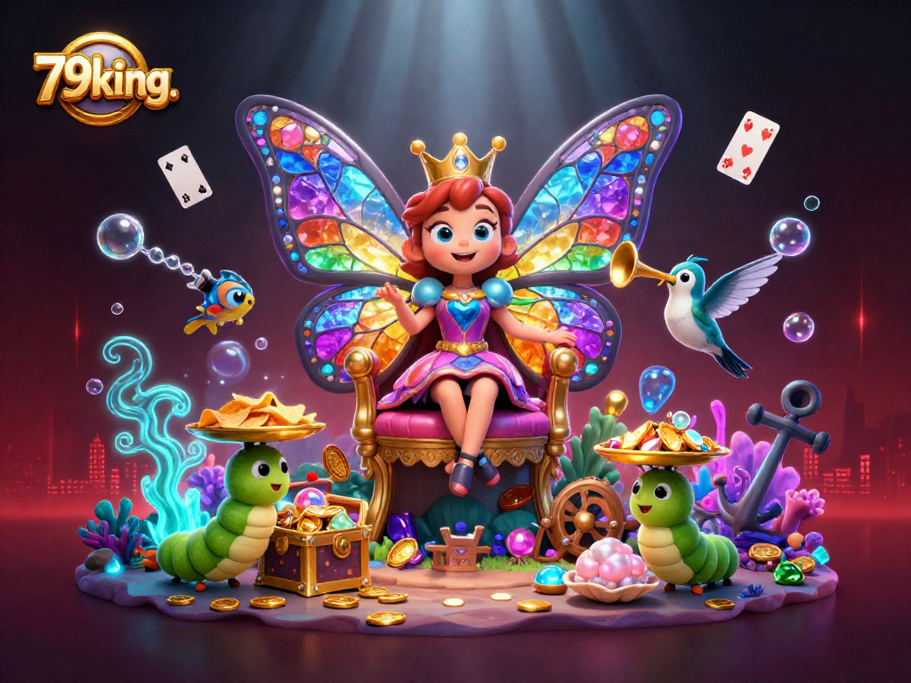 Experience the magic of 79king. with a vibrant underwater casino scene featuring a butterfly queen and treasure-filled elements.