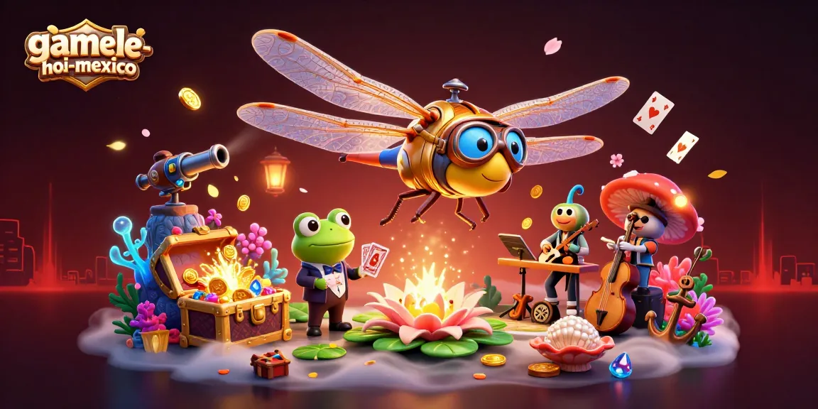 Experience colorful gameplay in game-le-hoi-mexico with a lively dragonfly pilot and frog croupier.