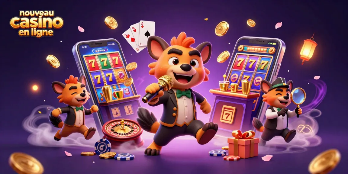 Nouvelle illustration 3D d'un nouveau casino en ligne avec des hyènes comiques animant le club.
