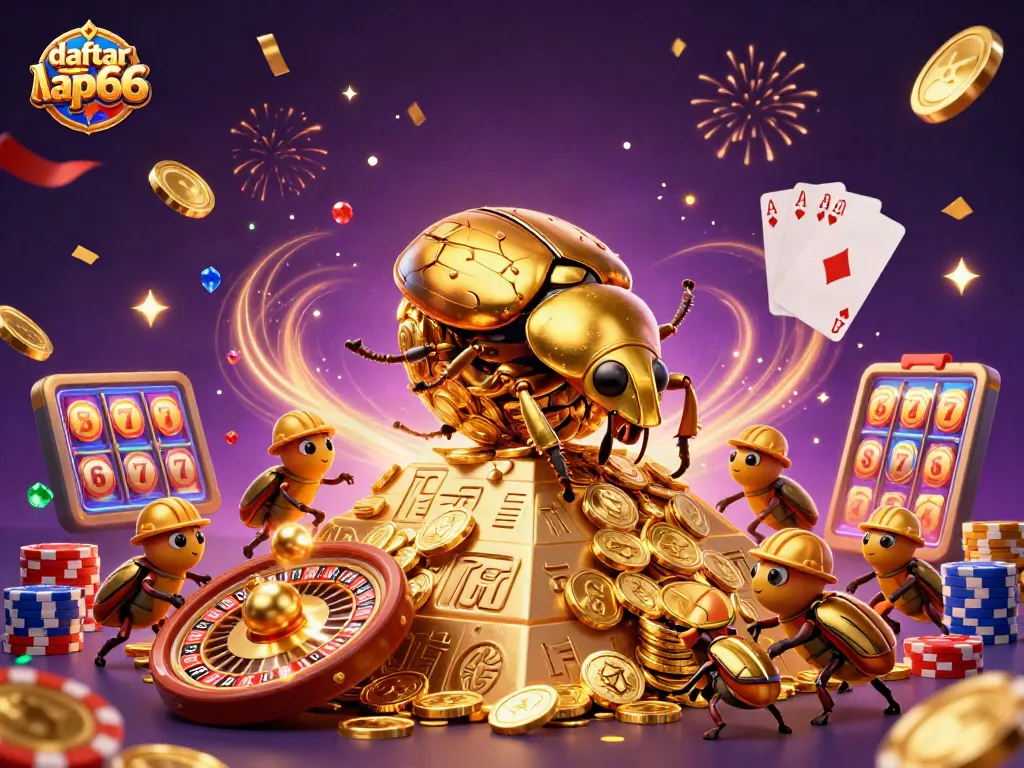 Experience the thrilling adventure at daftarapi66 with golden beetles and casino symbols!