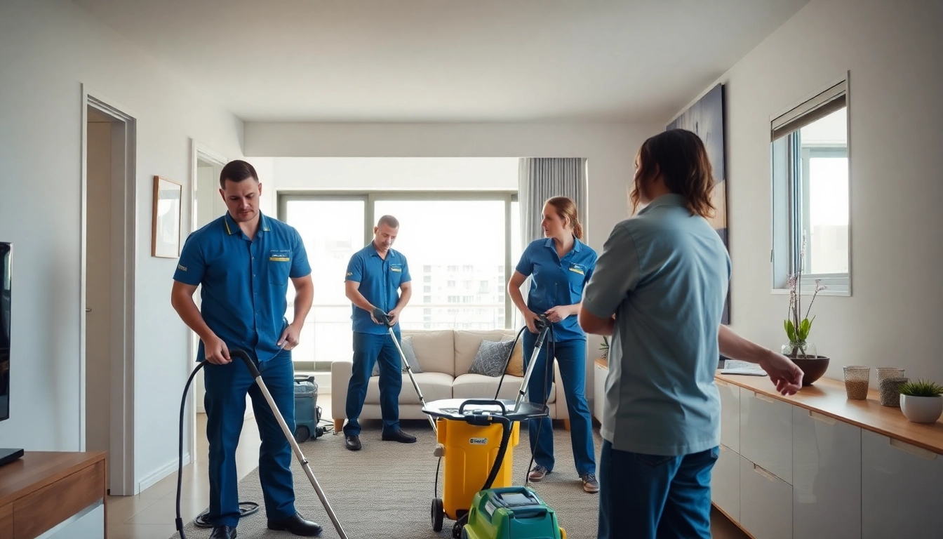 Efficient bond cleaning brisbane professionals using advanced techniques in a bright apartment.