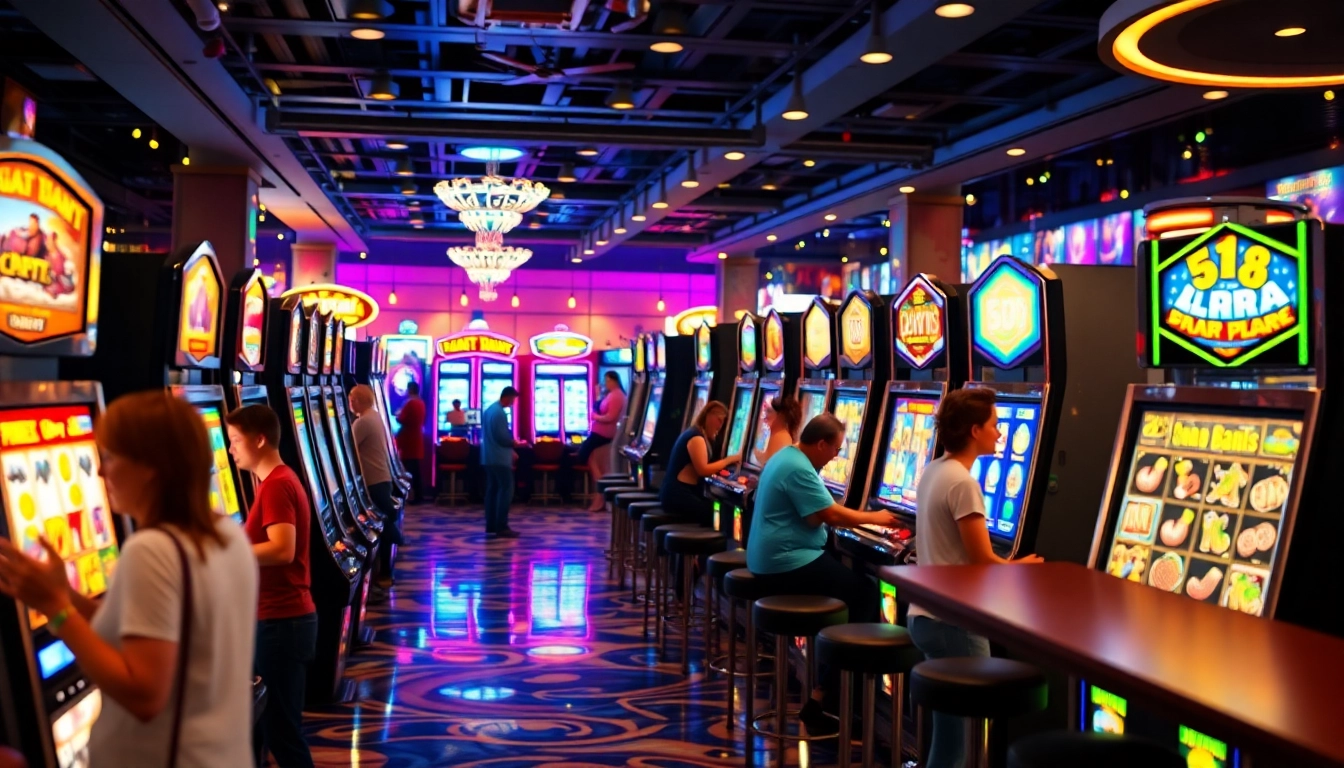 Engaging scene of players enjoying their experience with slot gambling in a lively casino environment.