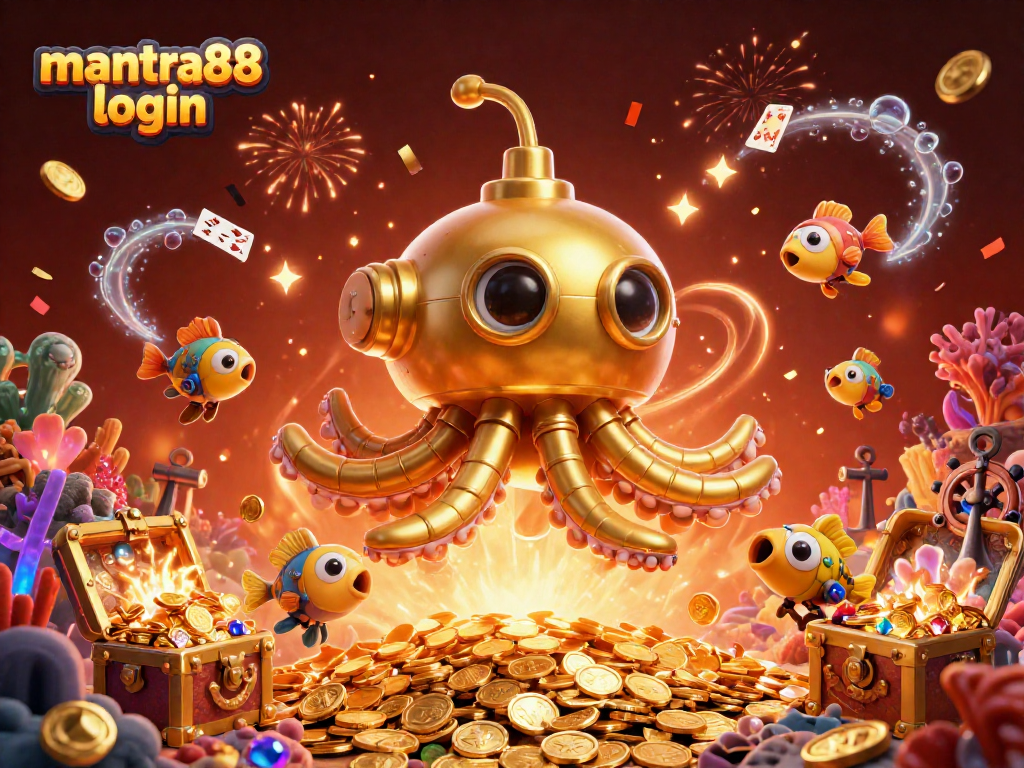 Access the mantra88 login page with vibrant casino-themed underwater adventure illustration.