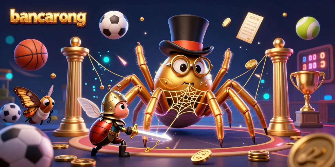 Bancarong takes center stage in a vibrant 3D casino scene where a golden tarantula weaves a web, watched by a beetle knight and moths.