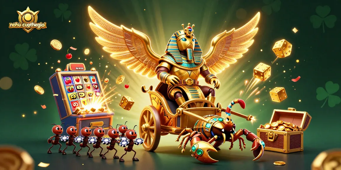 Engage with nohu-cupthegioi in a vibrant casino spectacle, featuring a grand golden scarab beetle.
