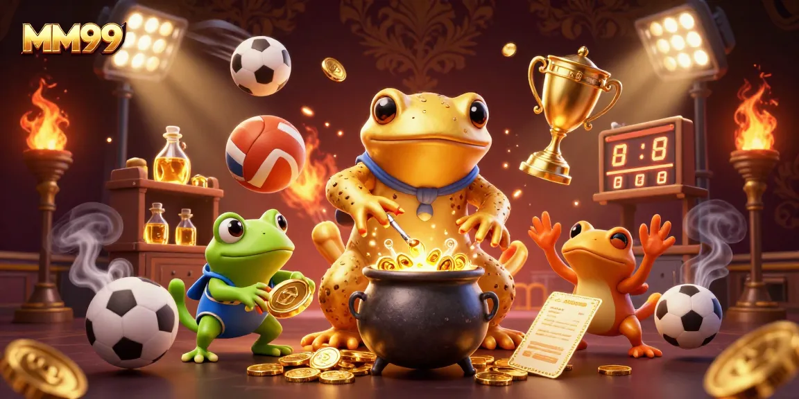 Experience the vibrant MM99 casino scene with golden coins and dynamic sports elements.