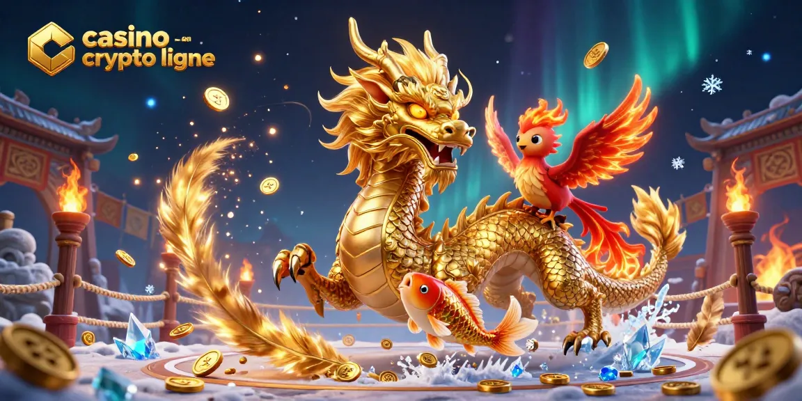 Explorez un casino crypto en ligne dynamique avec un dragon chinois, un phoenix et des pièces d'or.