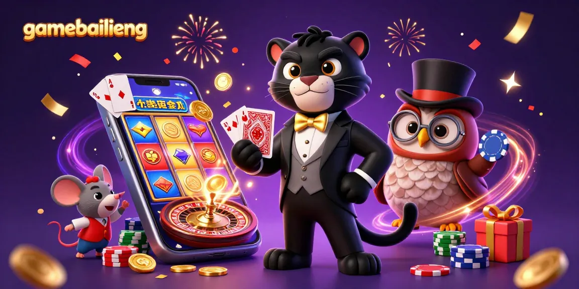 Experience thrilling gameplay with gamebailieng, showcasing fun characters and vibrant casino elements.