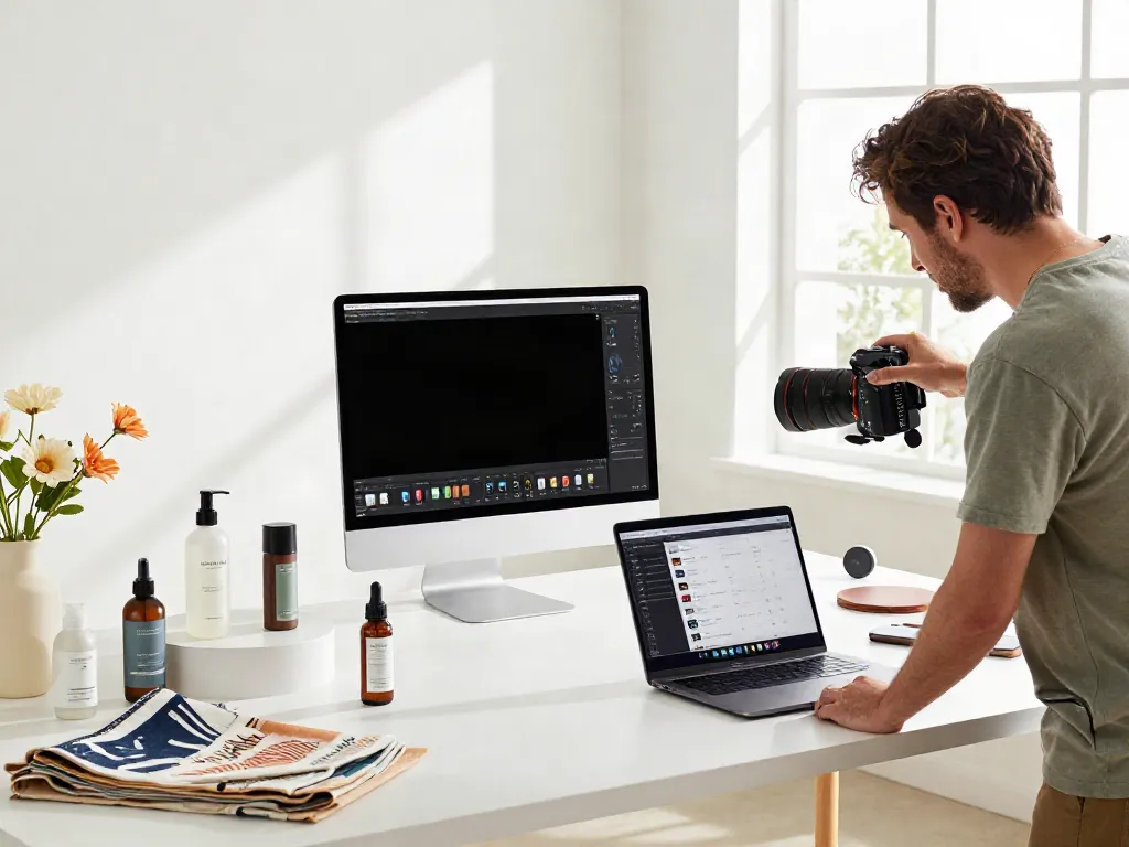 Professional studio using an Amazon product photo generator for e-commerce items