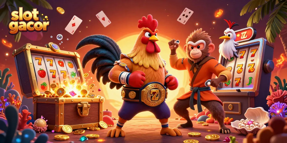 Engage in thrilling slot gacor gameplay with vibrant characters and explosive treasures in a colorful casino scene.