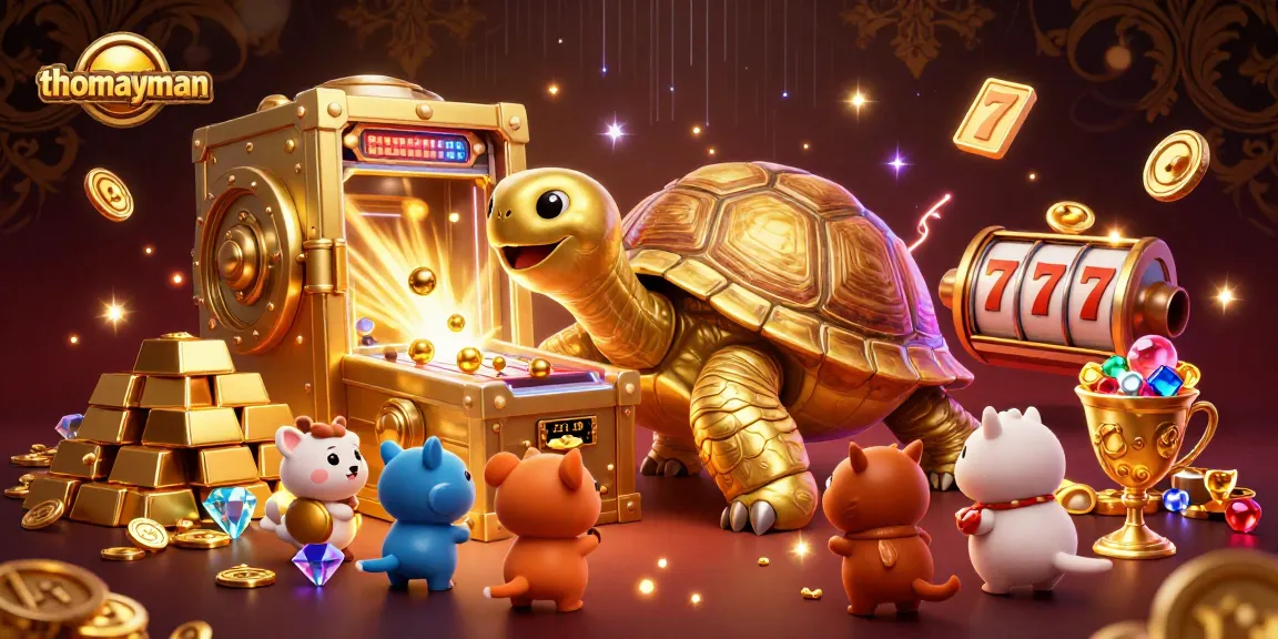 Engage in winning jackpots with thomayman in a vibrant, dynamic 3D casino illustration featuring exciting game elements.