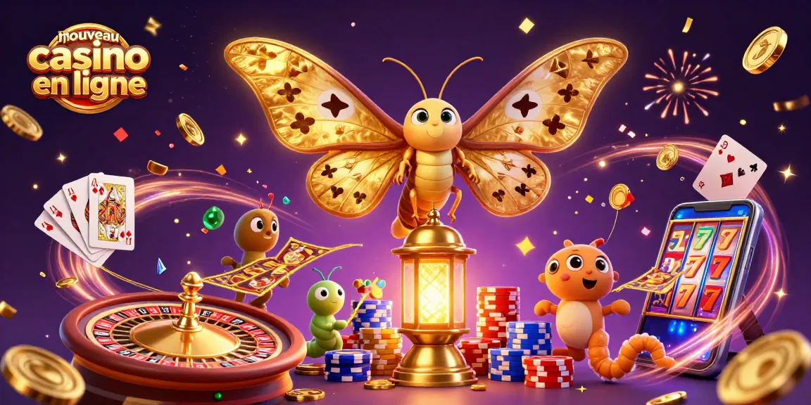 Vibrante illustration représentant un nouveau casino en ligne avec des éléments de jeux et une atmosphère festive.