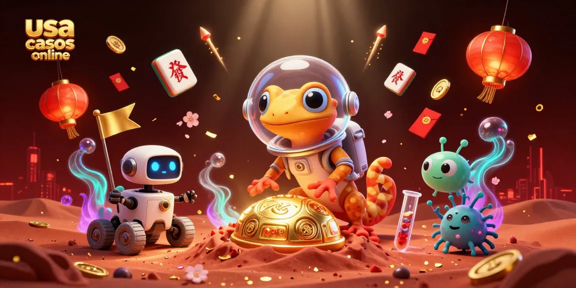 Experience excitement with usa casinos online as a Martian gecko finds treasure in a golden casino.