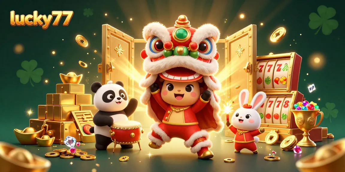 Spin the lucky77 slots with joy in this vibrant, festive casino scene!