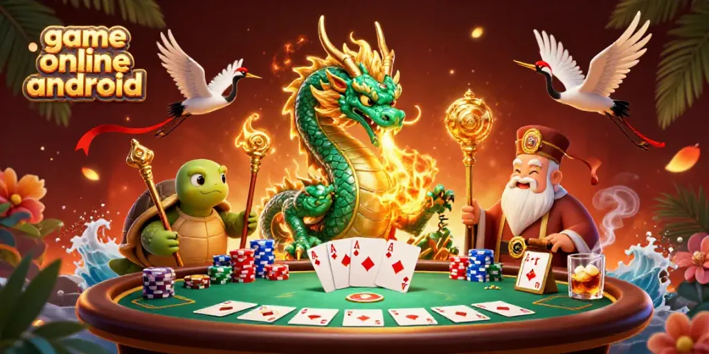 Engage with game online android featuring a jade dragon and wise turtle in a vibrant casino scene.