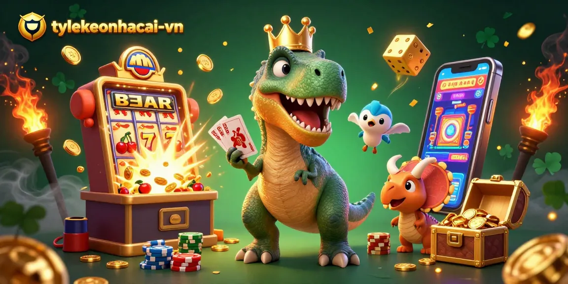 Join the fun with tylekeonhacai-vn as characters shuffle cards and stack chips in a vibrant casino scene.