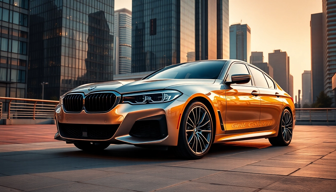 Showcase of a Luxury BMW car on a city street highlighting its sleek design and elegance.