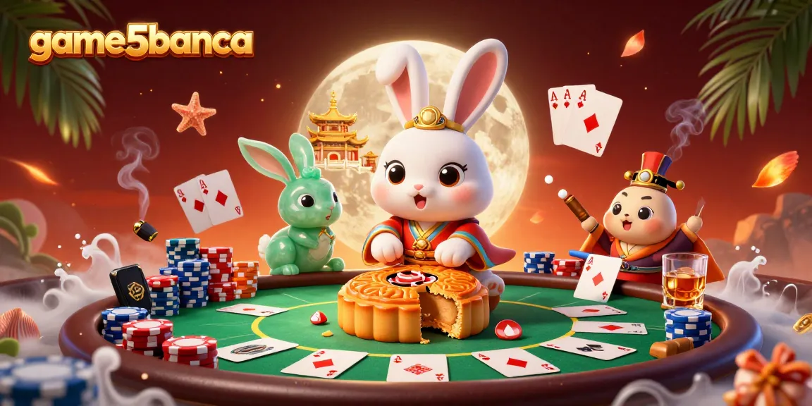 Engage with game5banca's immersive casino experience featuring a fantasy poker scene on the moon.