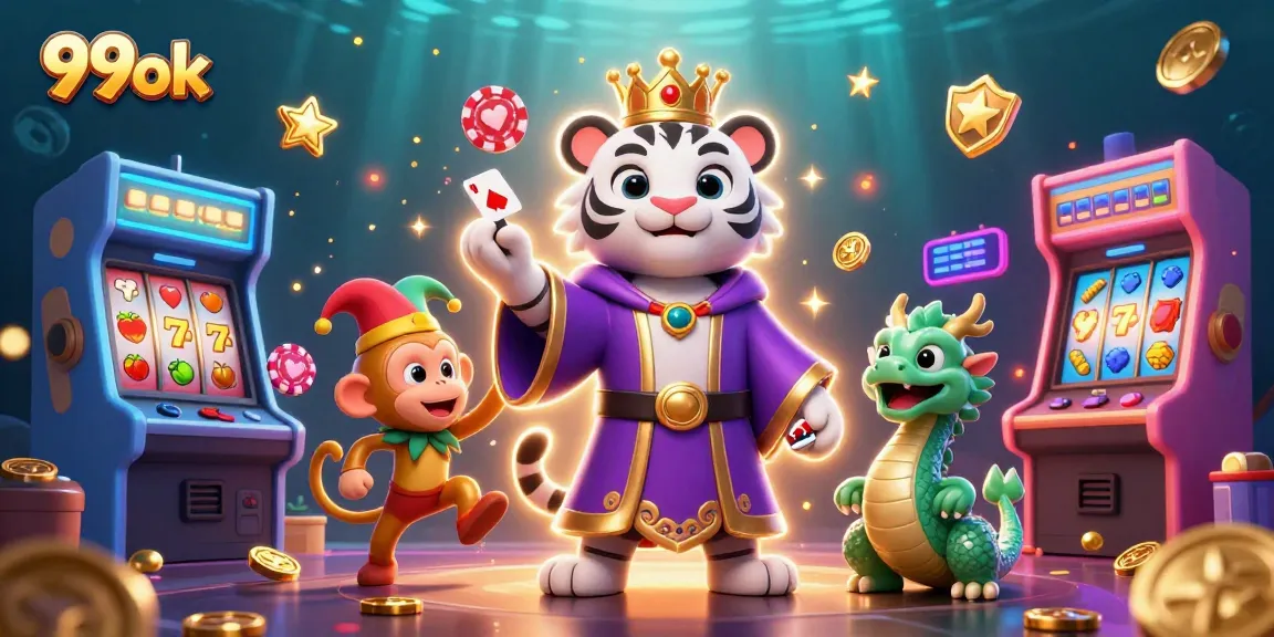 Experience the thrill of 99ok as a white tiger, monkey, and dragon come alive at the casino.
