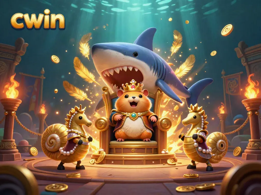 Experience vibrant gaming excitement with CWIN, featuring a hamster king in a dynamic underwater scene.